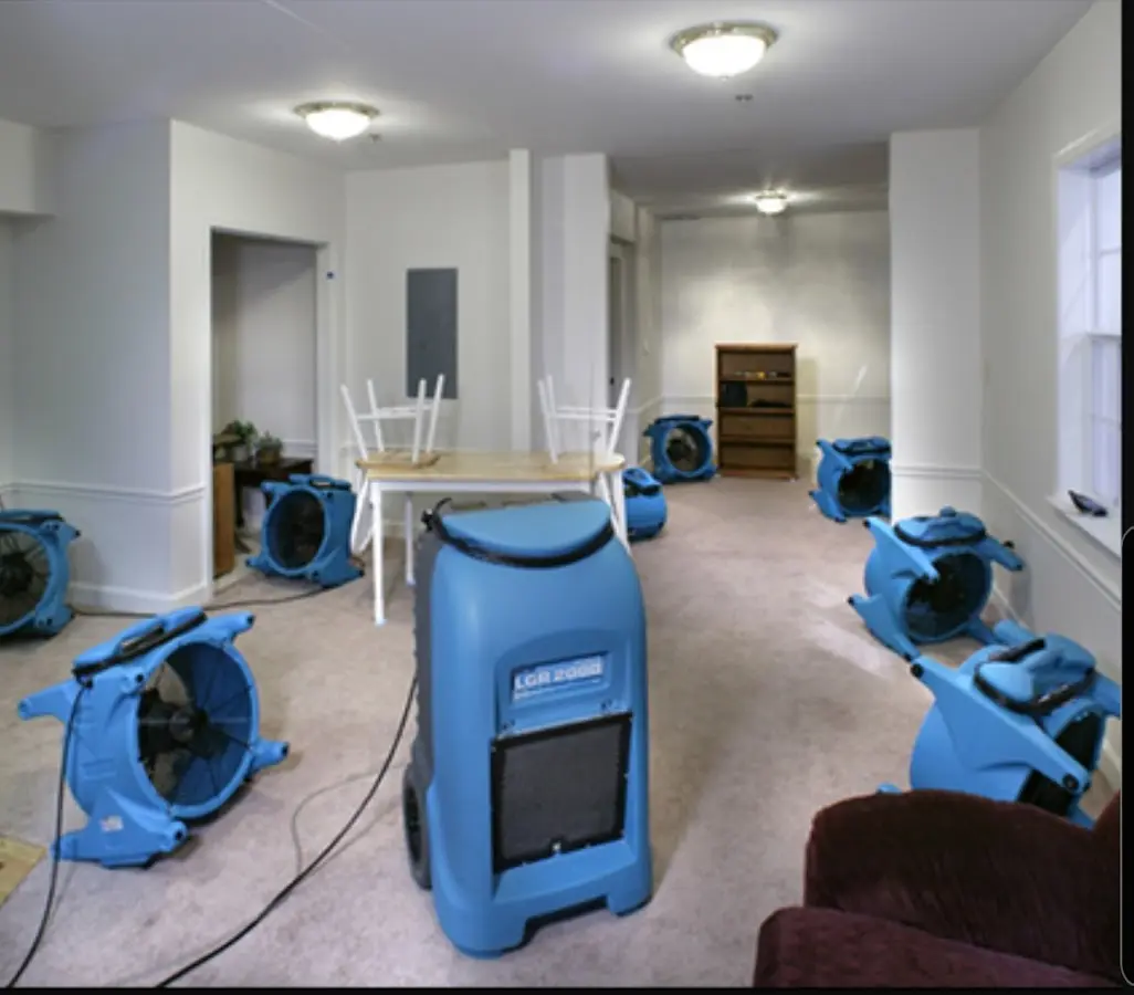 Air movers and dehumidifier setup for Water Damage Restoration in Fountain Valley